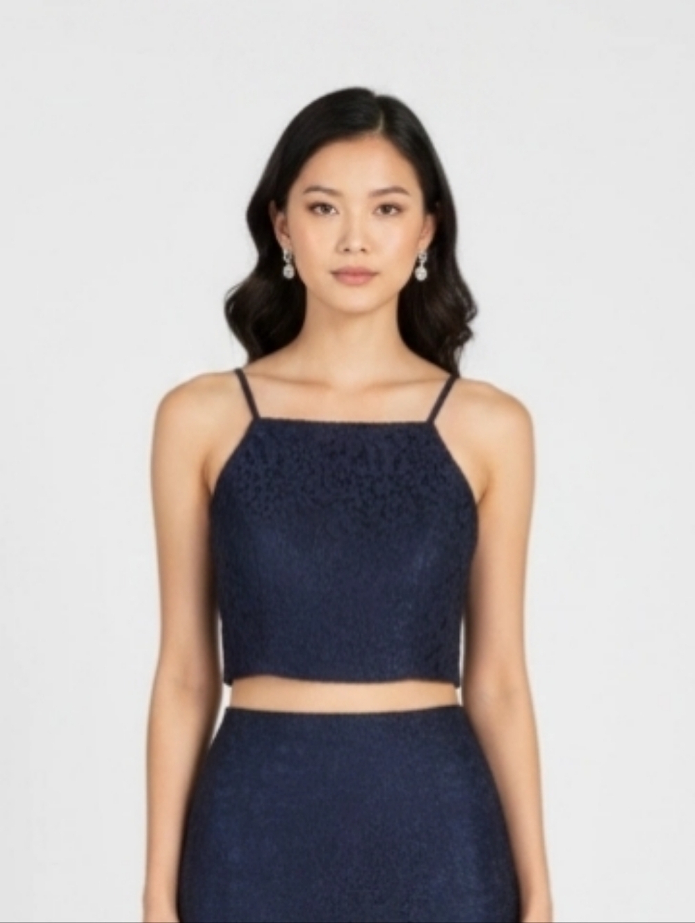 Dessy Collection Marquis Lace Top Womens Sz 8 Blue Spagetti Straps Zip Back